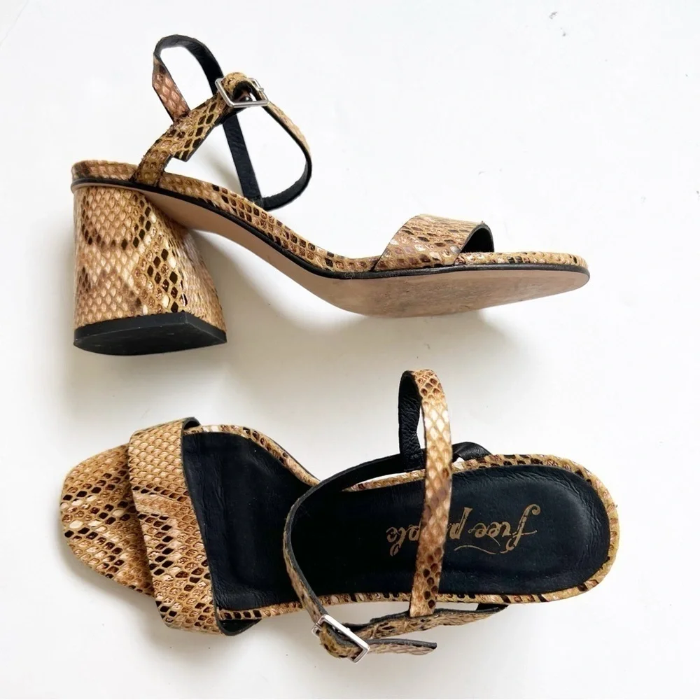 Free People Liv Block Heel Snakeskin Strappy Sandals Heels Animal Shoes